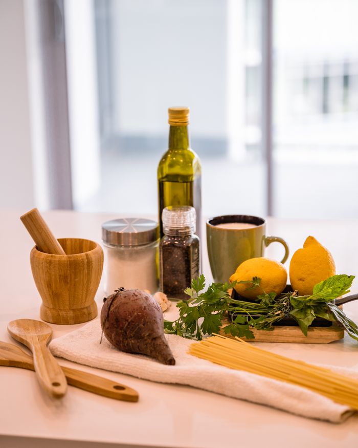 A beautiful arrangement of fresh ingredients for a healthy and delicious Italian meal.